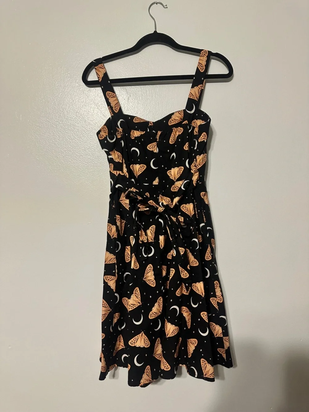 Eva Rose Retro Moth & Moon Dress Fit & Flare Black Pink Medium - Picture 8 of 8